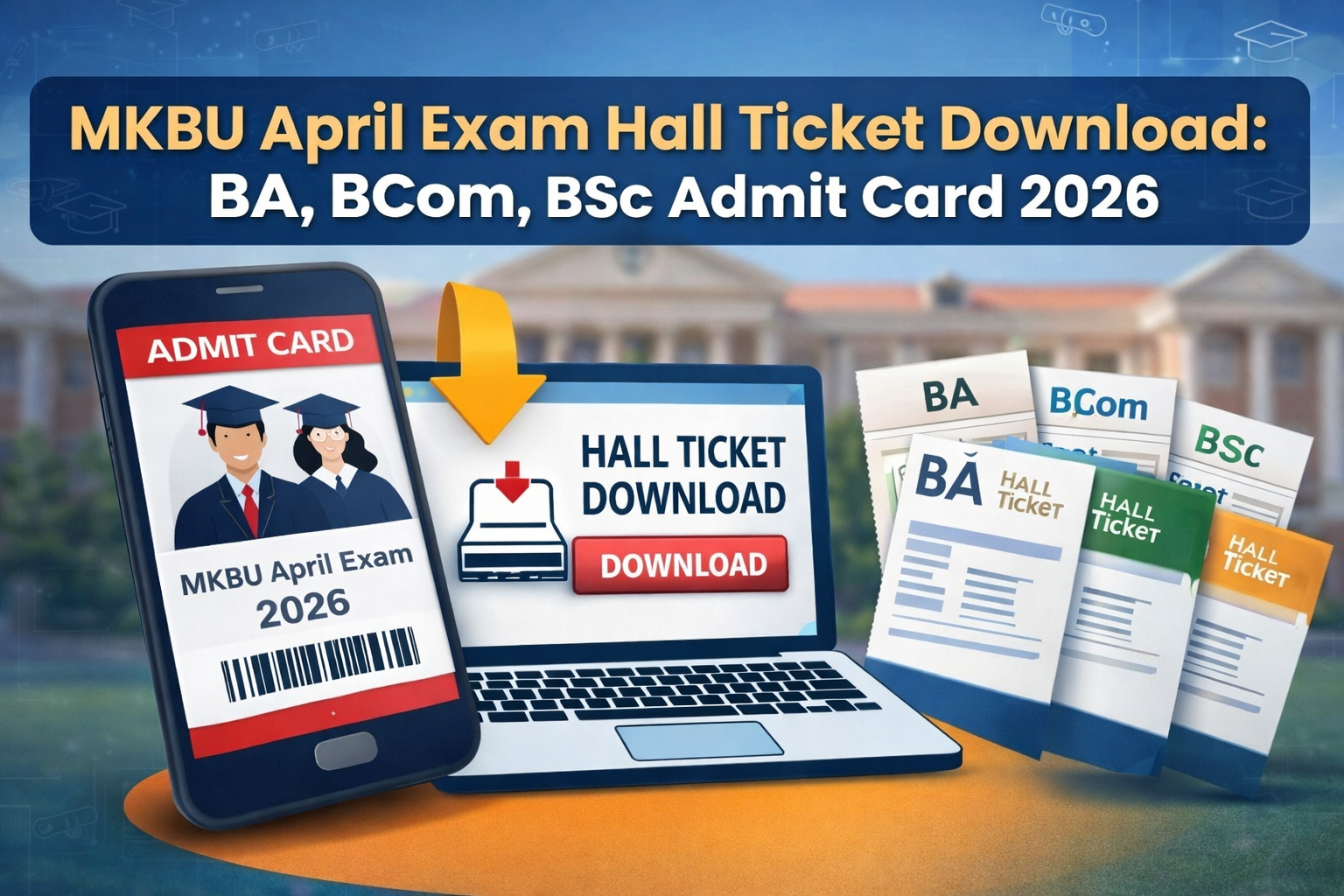 MKBU April Exam Hall Ticket Download: BA, BCom, BSc Admit Card 2026